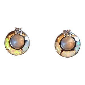 Tesori Mondo White Fire Opal Sterling Silver CZ Earrings NEW in Gift Box GIFT
